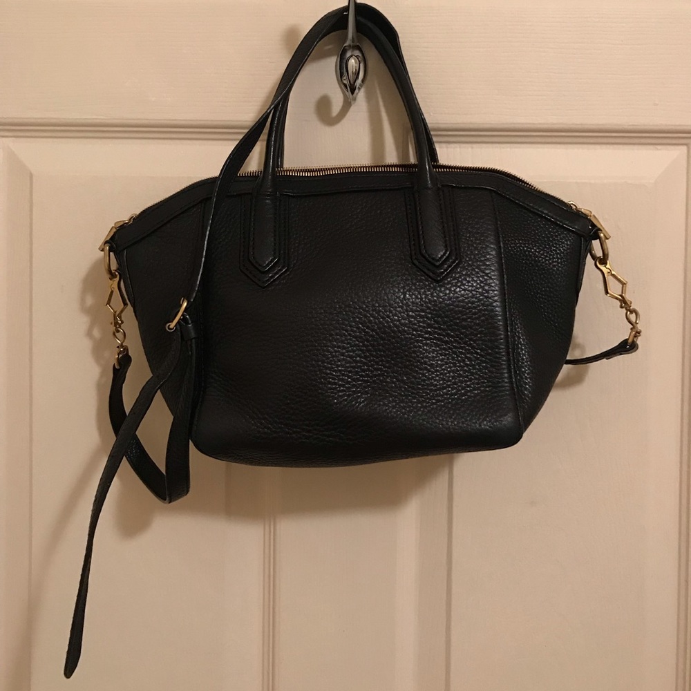 JCrew small black pebbled-leather satchel.